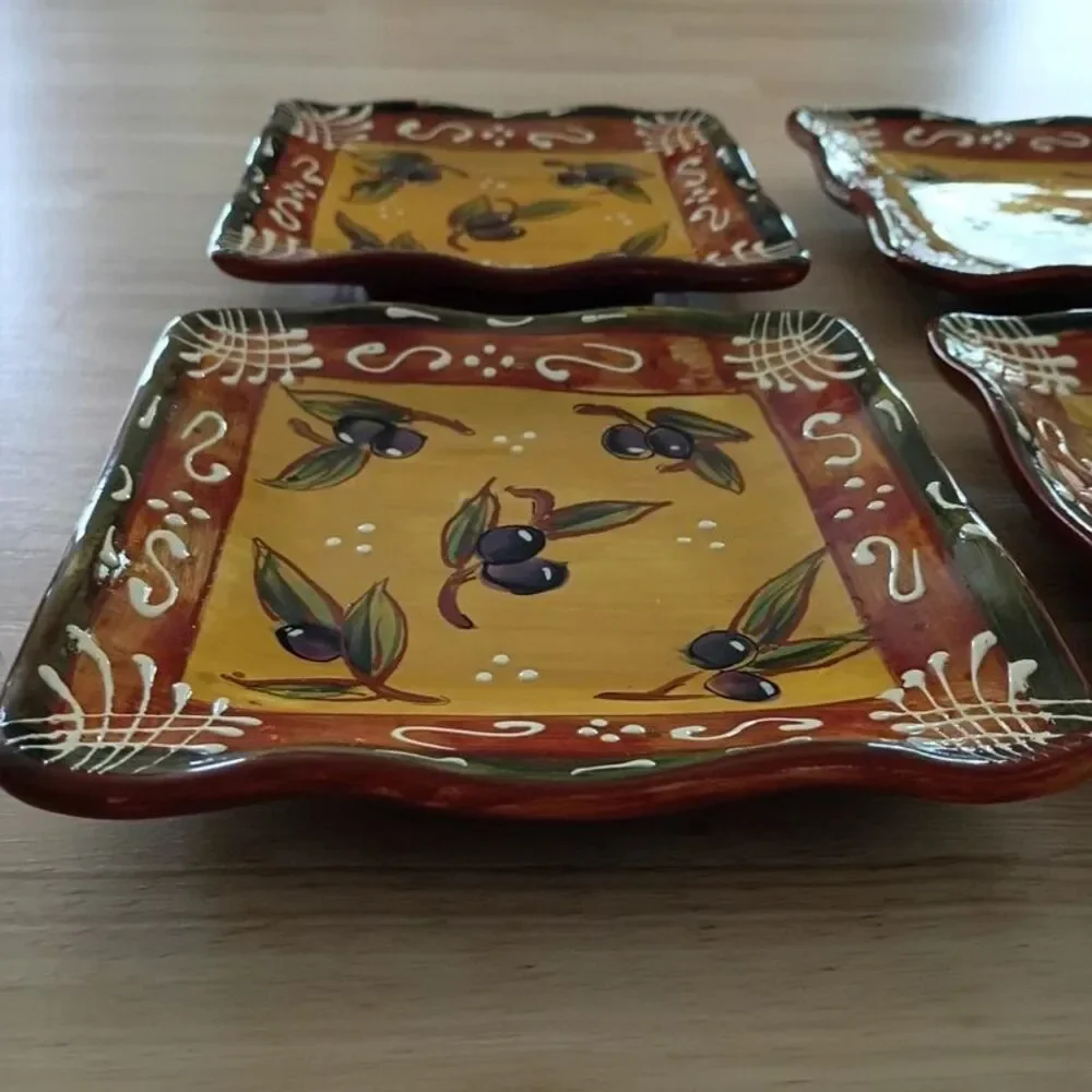 Certified International French Olives Collection Square Canape Plates set of 4